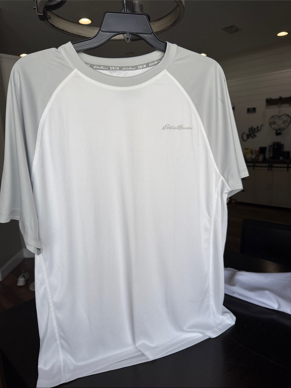 Eddie Bauer White Performance Short-Sleeve Raglan Tee with Light Gray Sleeves